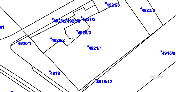 Parcela st. 4921/1 v KÚ Chomutov I, Katastrální mapa