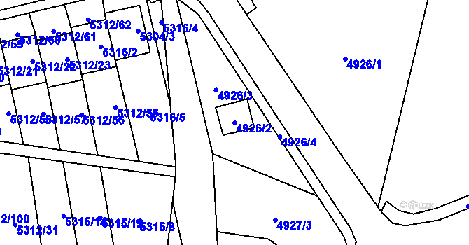 Parcela st. 4926/2 v KÚ Chomutov I, Katastrální mapa