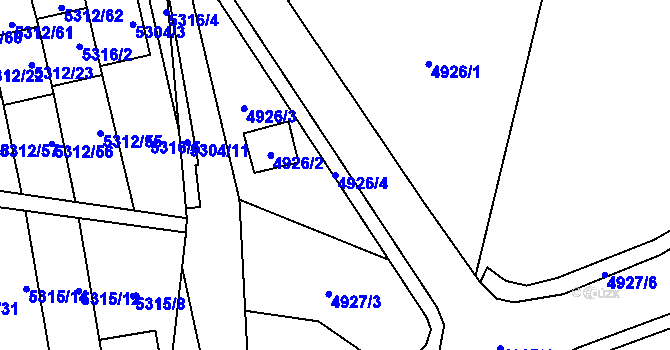 Parcela st. 4926/4 v KÚ Chomutov I, Katastrální mapa