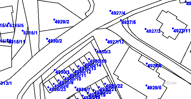 Parcela st. 4930/3 v KÚ Chomutov I, Katastrální mapa