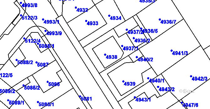 Parcela st. 4938 v KÚ Chomutov I, Katastrální mapa
