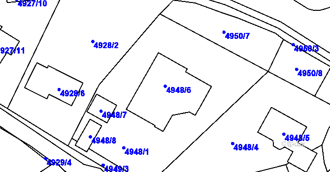 Parcela st. 4948/6 v KÚ Chomutov I, Katastrální mapa
