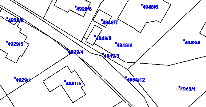 Parcela st. 4949/3 v KÚ Chomutov I, Katastrální mapa