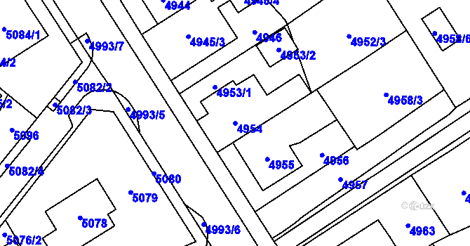 Parcela st. 4954 v KÚ Chomutov I, Katastrální mapa