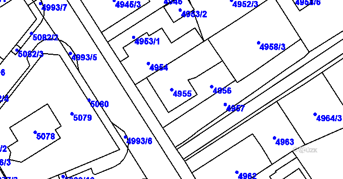 Parcela st. 4955 v KÚ Chomutov I, Katastrální mapa
