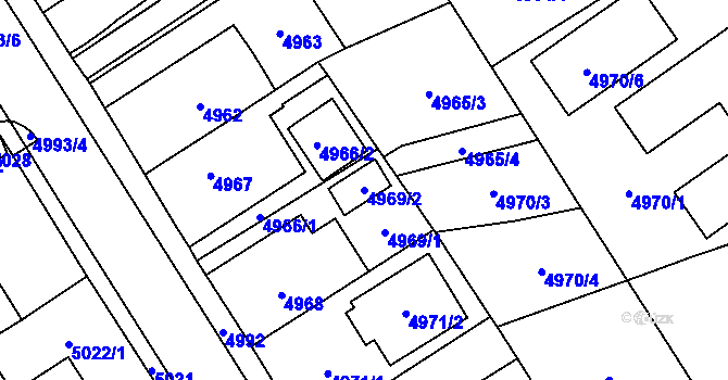 Parcela st. 4969/2 v KÚ Chomutov I, Katastrální mapa