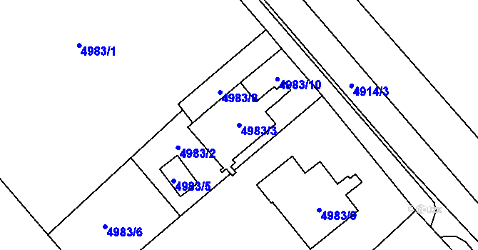 Parcela st. 4983/3 v KÚ Chomutov I, Katastrální mapa