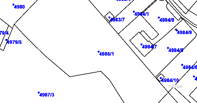 Parcela st. 4986/1 v KÚ Chomutov I, Katastrální mapa