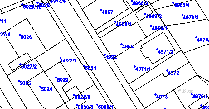 Parcela st. 4992 v KÚ Chomutov I, Katastrální mapa