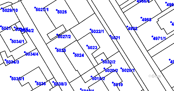 Parcela st. 5023 v KÚ Chomutov I, Katastrální mapa