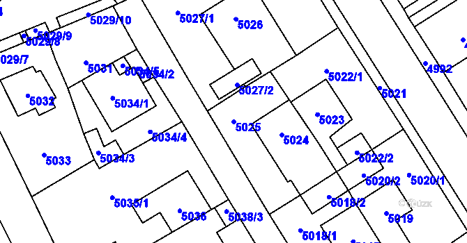 Parcela st. 5025 v KÚ Chomutov I, Katastrální mapa