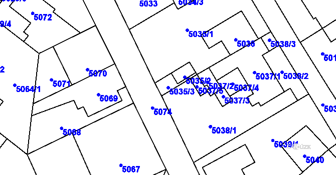 Parcela st. 5035/3 v KÚ Chomutov I, Katastrální mapa