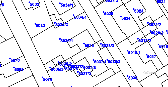Parcela st. 5036 v KÚ Chomutov I, Katastrální mapa