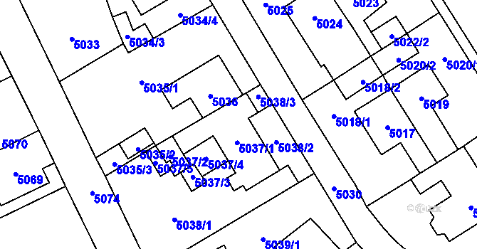 Parcela st. 5037 v KÚ Chomutov I, Katastrální mapa