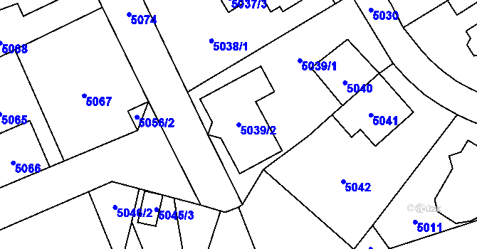 Parcela st. 5039/2 v KÚ Chomutov I, Katastrální mapa