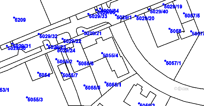 Parcela st. 5055/4 v KÚ Chomutov I, Katastrální mapa