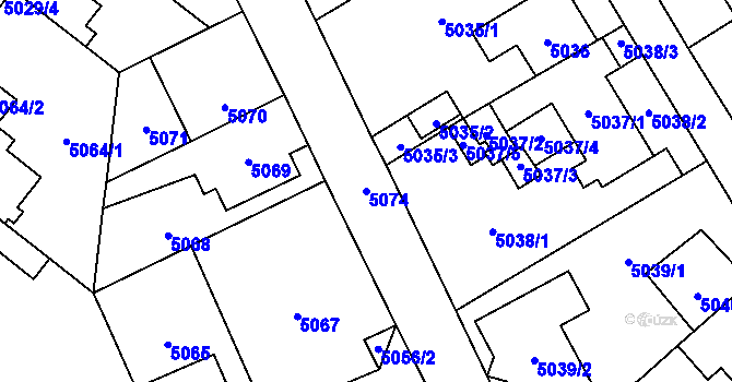 Parcela st. 5074 v KÚ Chomutov I, Katastrální mapa