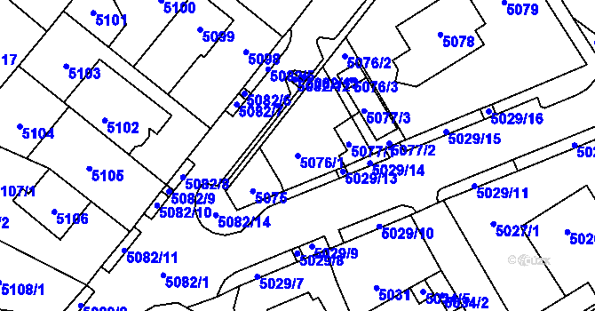 Parcela st. 5076/1 v KÚ Chomutov I, Katastrální mapa