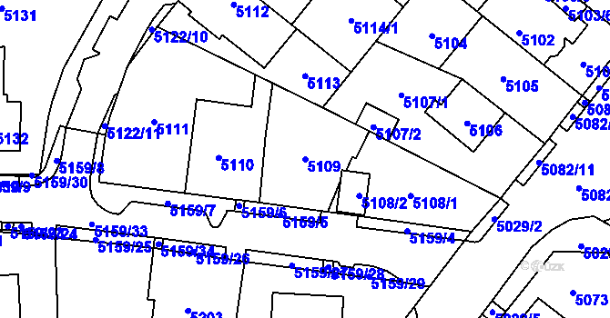 Parcela st. 5109 v KÚ Chomutov I, Katastrální mapa
