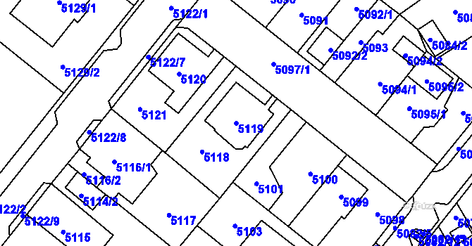 Parcela st. 5119 v KÚ Chomutov I, Katastrální mapa