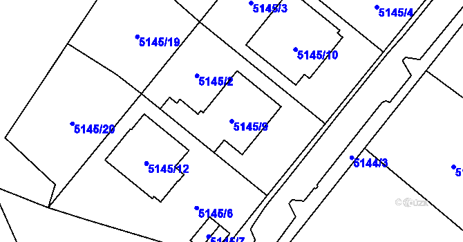 Parcela st. 5145/9 v KÚ Chomutov I, Katastrální mapa