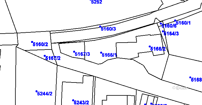 Parcela st. 5166/1 v KÚ Chomutov I, Katastrální mapa