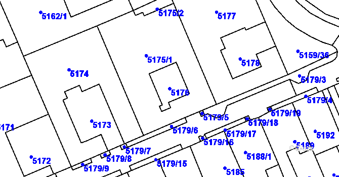 Parcela st. 5176 v KÚ Chomutov I, Katastrální mapa