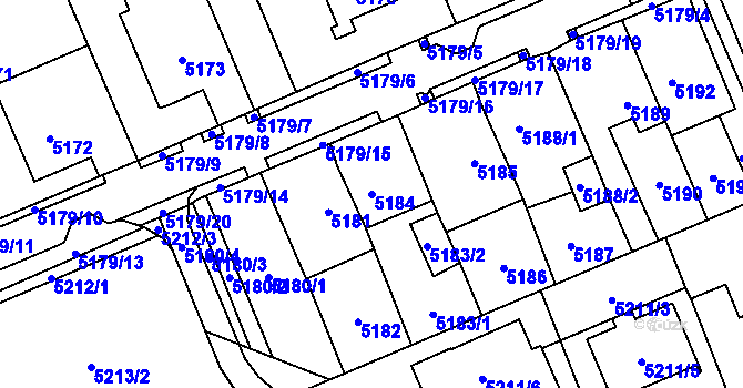 Parcela st. 5184 v KÚ Chomutov I, Katastrální mapa