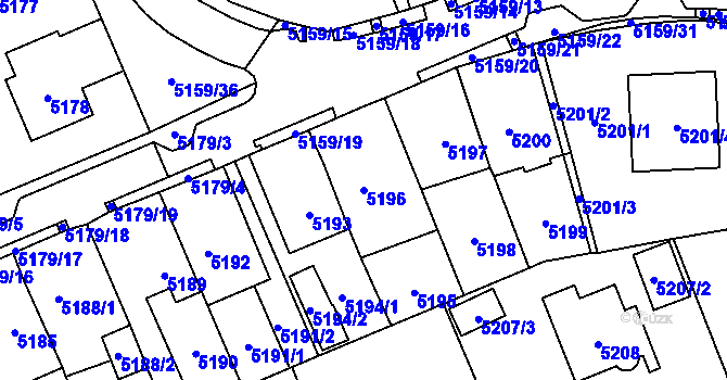 Parcela st. 5196 v KÚ Chomutov I, Katastrální mapa