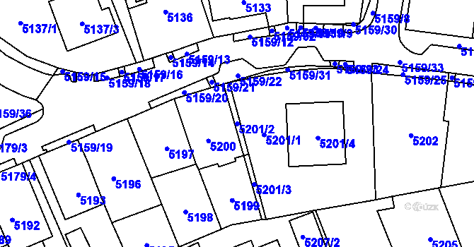 Parcela st. 5201/2 v KÚ Chomutov I, Katastrální mapa