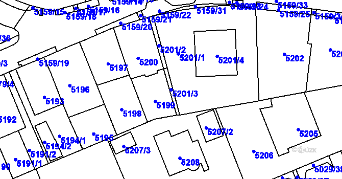 Parcela st. 5201/3 v KÚ Chomutov I, Katastrální mapa