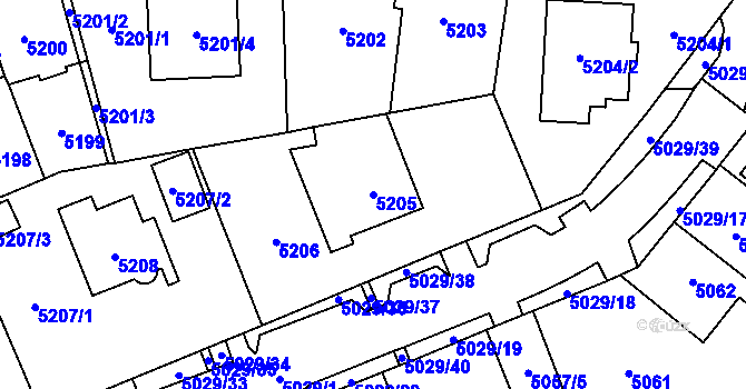 Parcela st. 5205 v KÚ Chomutov I, Katastrální mapa
