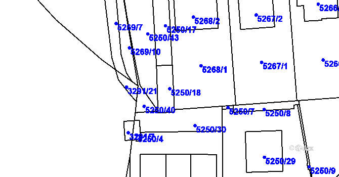 Parcela st. 5250/18 v KÚ Chomutov I, Katastrální mapa