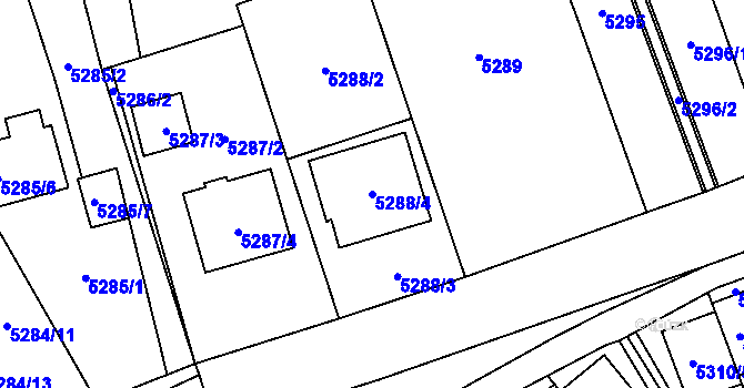 Parcela st. 5288/4 v KÚ Chomutov I, Katastrální mapa