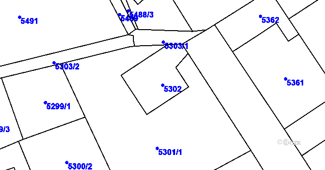 Parcela st. 5302 v KÚ Chomutov I, Katastrální mapa