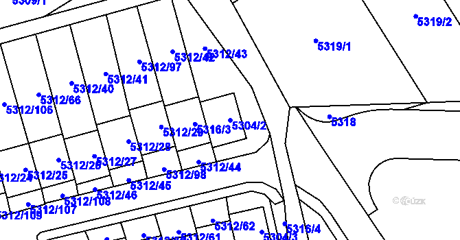 Parcela st. 5304/2 v KÚ Chomutov I, Katastrální mapa