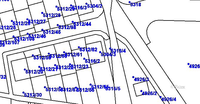 Parcela st. 5304/3 v KÚ Chomutov I, Katastrální mapa