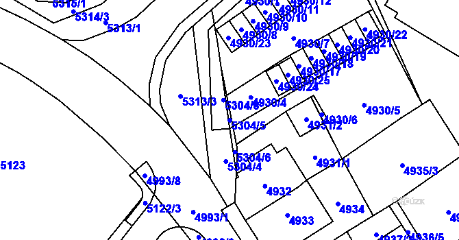 Parcela st. 5304/5 v KÚ Chomutov I, Katastrální mapa