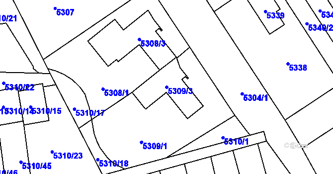 Parcela st. 5309/3 v KÚ Chomutov I, Katastrální mapa