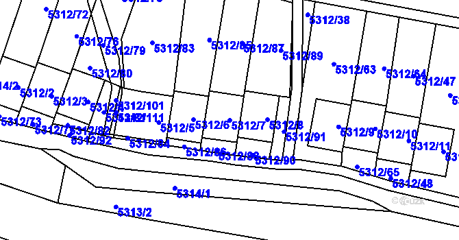 Parcela st. 5312/7 v KÚ Chomutov I, Katastrální mapa