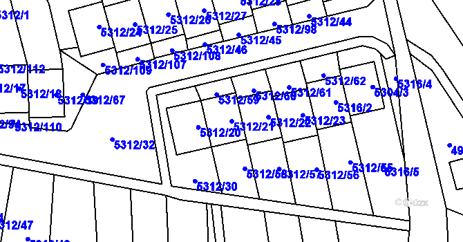 Parcela st. 5312/21 v KÚ Chomutov I, Katastrální mapa