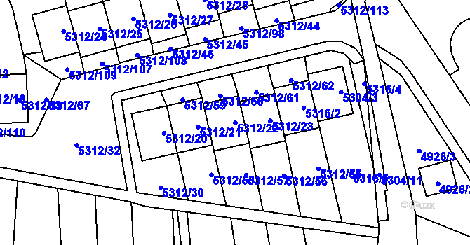 Parcela st. 5312/22 v KÚ Chomutov I, Katastrální mapa