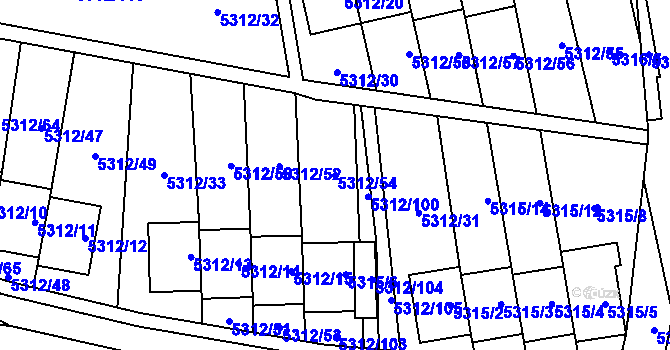 Parcela st. 5312/54 v KÚ Chomutov I, Katastrální mapa