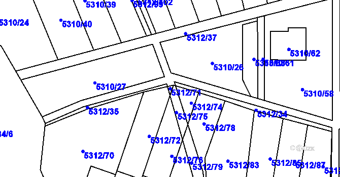 Parcela st. 5312/71 v KÚ Chomutov I, Katastrální mapa