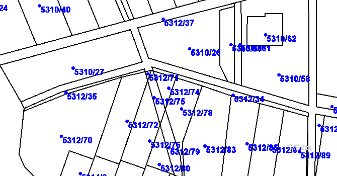 Parcela st. 5312/74 v KÚ Chomutov I, Katastrální mapa