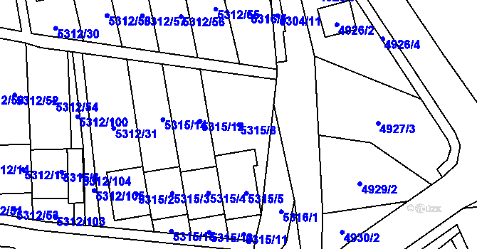 Parcela st. 5315/8 v KÚ Chomutov I, Katastrální mapa