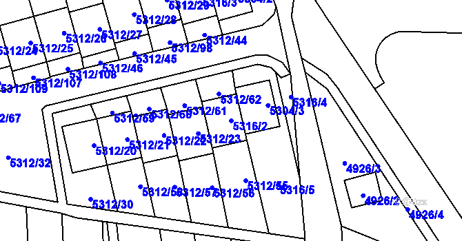 Parcela st. 5316/2 v KÚ Chomutov I, Katastrální mapa