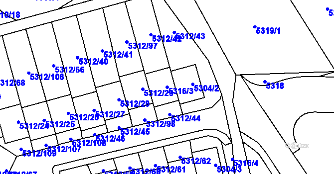 Parcela st. 5316/3 v KÚ Chomutov I, Katastrální mapa