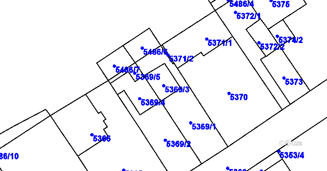 Parcela st. 5369/3 v KÚ Chomutov I, Katastrální mapa