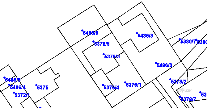 Parcela st. 5376/3 v KÚ Chomutov I, Katastrální mapa
